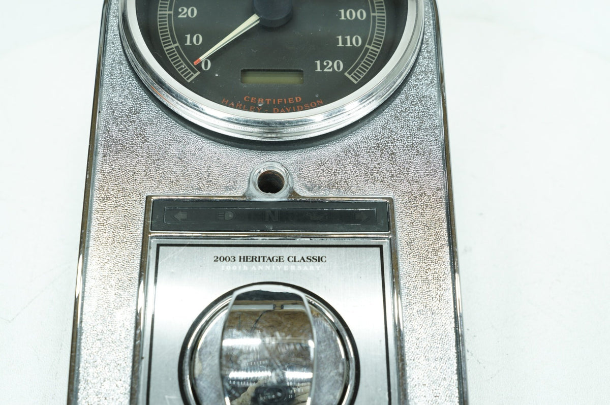 03 Harley Softail Heritage Classic Fuel Tank Dash Console Speedometer NOKey 46K