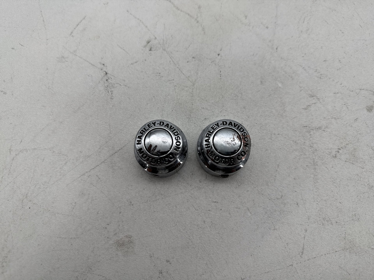 97 Harley Road King Touring FLHR OEM Front Wheel Axle Nut Covers Caps SCRATCHED