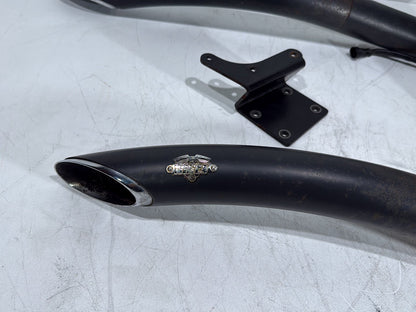 2008 Harley Dyna Fat Bob FXDF Exhaust Header Pipes Vance & Hines w/ Bracket