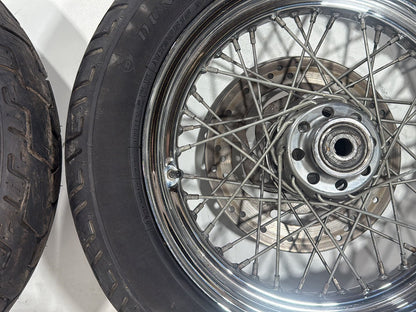 2002 Harley Heritage Softail Classic FLSTC OEM Front Rear Wheel Rim Tire Spoked