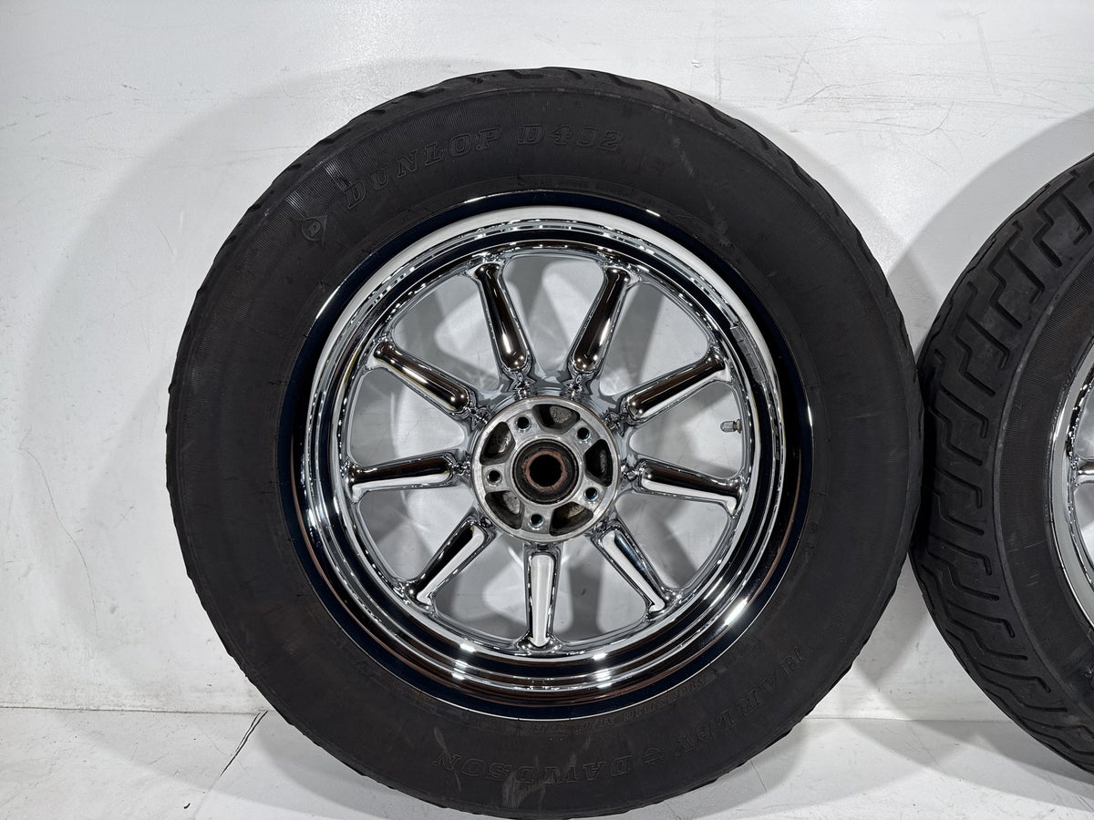 2007 Harley Electra Glide Touring CVO OEM Front & Rear Wheel Rim Tire 16" CHROME