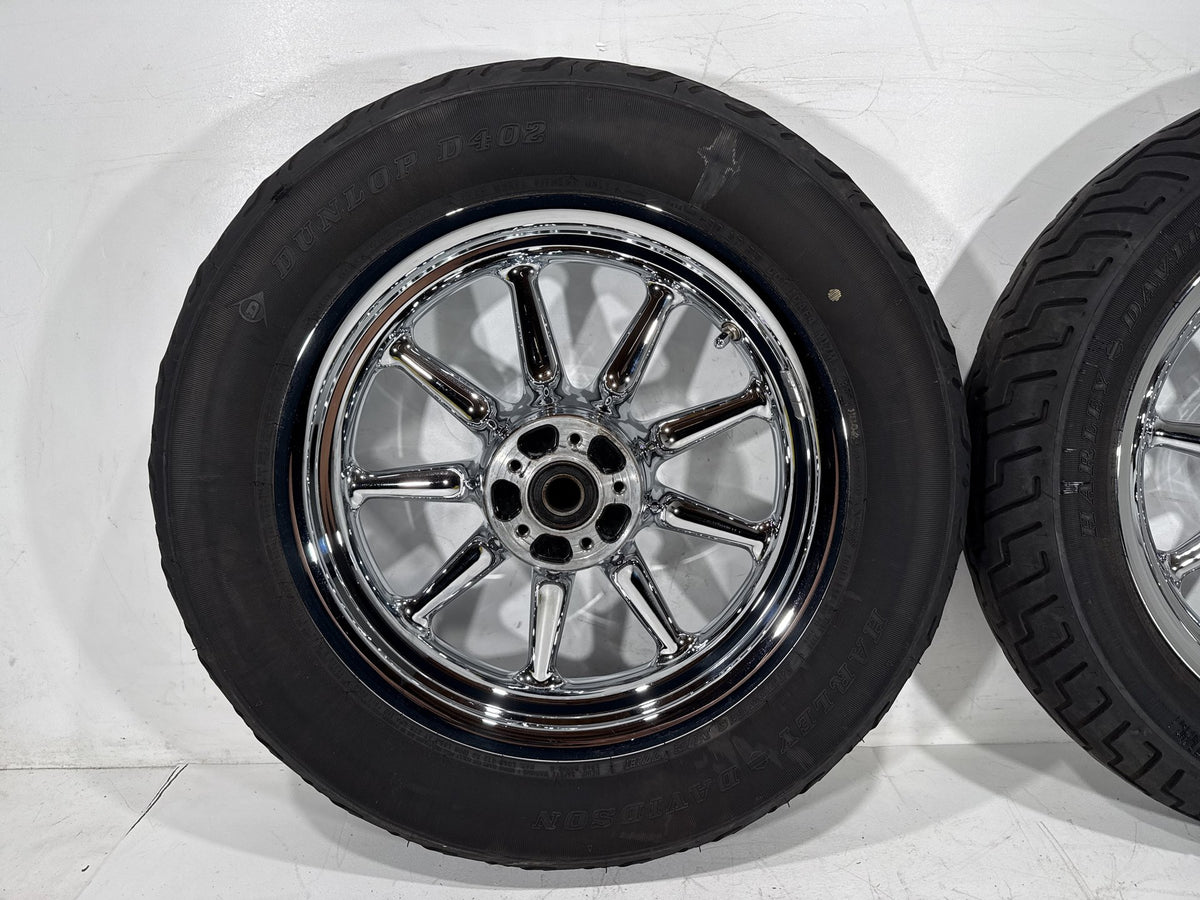 2007 Harley Electra Glide Touring CVO OEM Front & Rear Wheel Rim Tire 16" CHROME