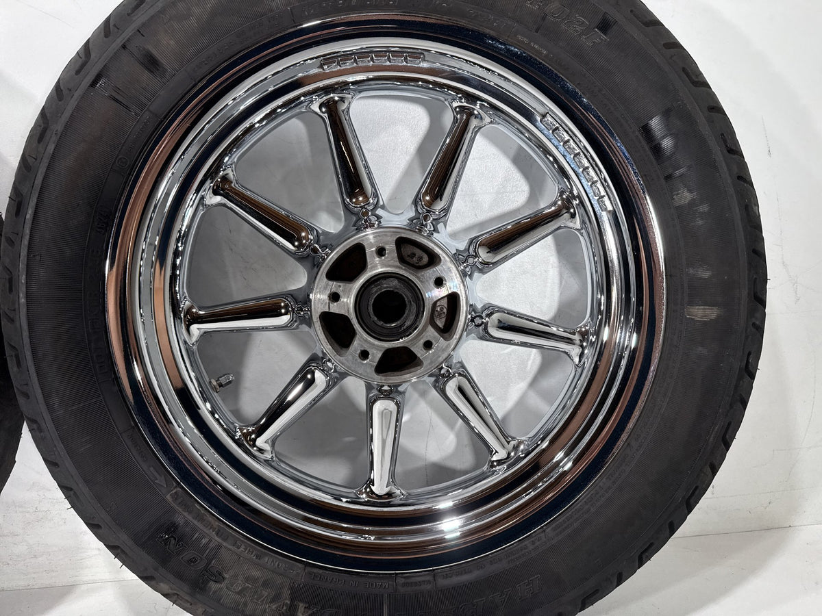 2007 Harley Electra Glide Touring CVO OEM Front & Rear Wheel Rim Tire 16" CHROME