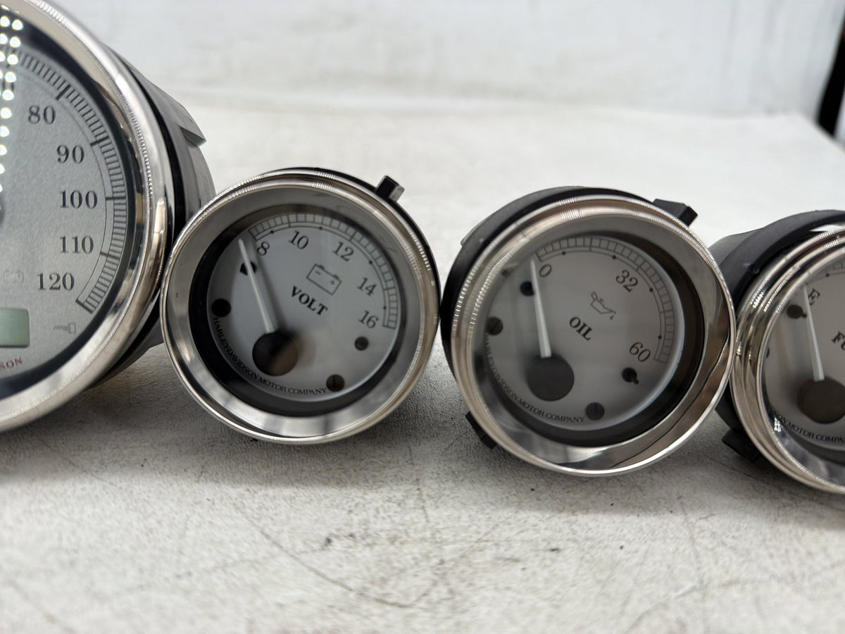 13 Harley Street Glide Touring Air Oil Volt Fuel Tacho Speedo Gauges Silver Face