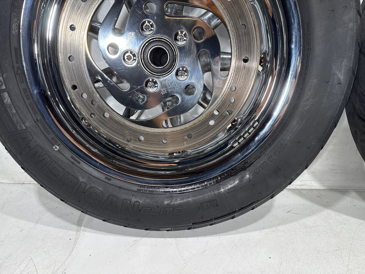 2002 Harley Electra Glide Touring Classic Front & Rear Wheel Rim Tire 16" CHROME
