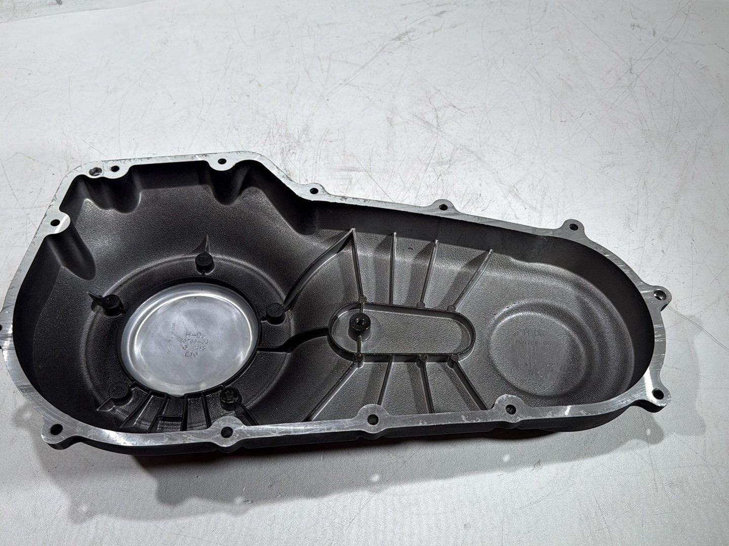 2008 Harley Dyna Fat Bob FXDF OEM Outer Primary Clutch Cover Black Wrinkle
