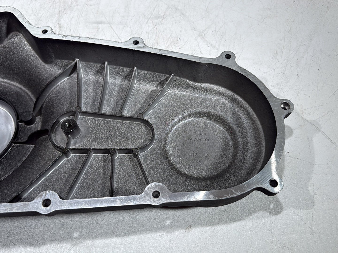 2008 Harley Dyna Fat Bob FXDF OEM Outer Primary Clutch Cover Black Wrinkle