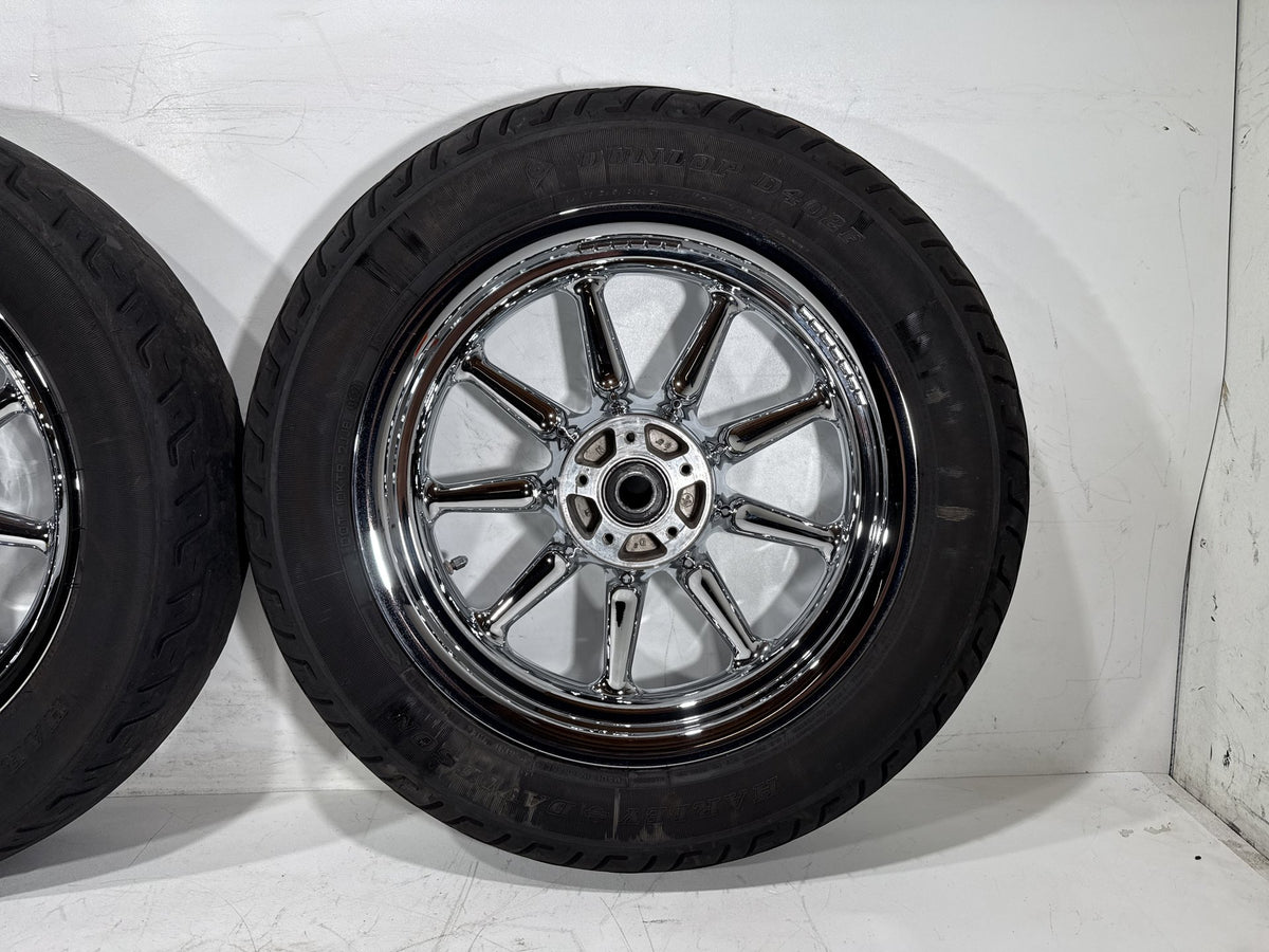 2007 Harley Electra Glide Touring CVO OEM Front & Rear Wheel Rim Tire 16" CHROME