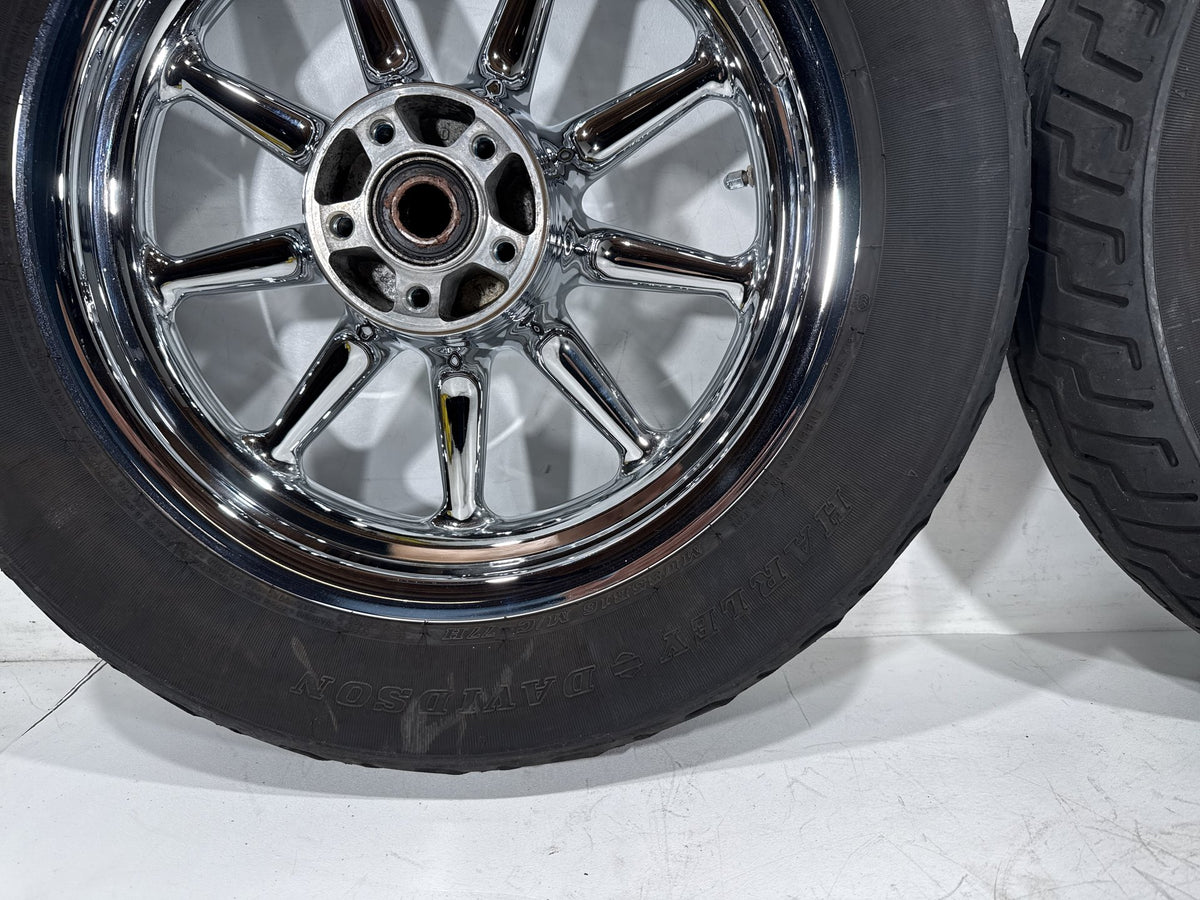 2007 Harley Electra Glide Touring CVO OEM Front & Rear Wheel Rim Tire 16" CHROME