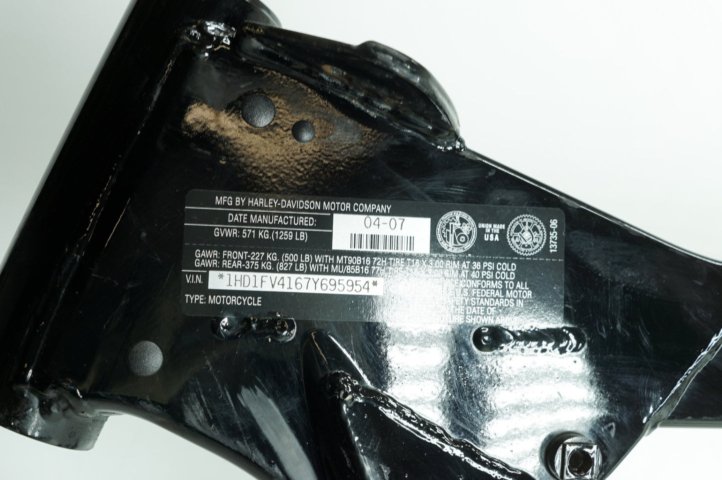 2007 - 2012 Harley-Davidson Touring Electra Glide Body Main Frame Chassis CLN CLR 47900-07BHP