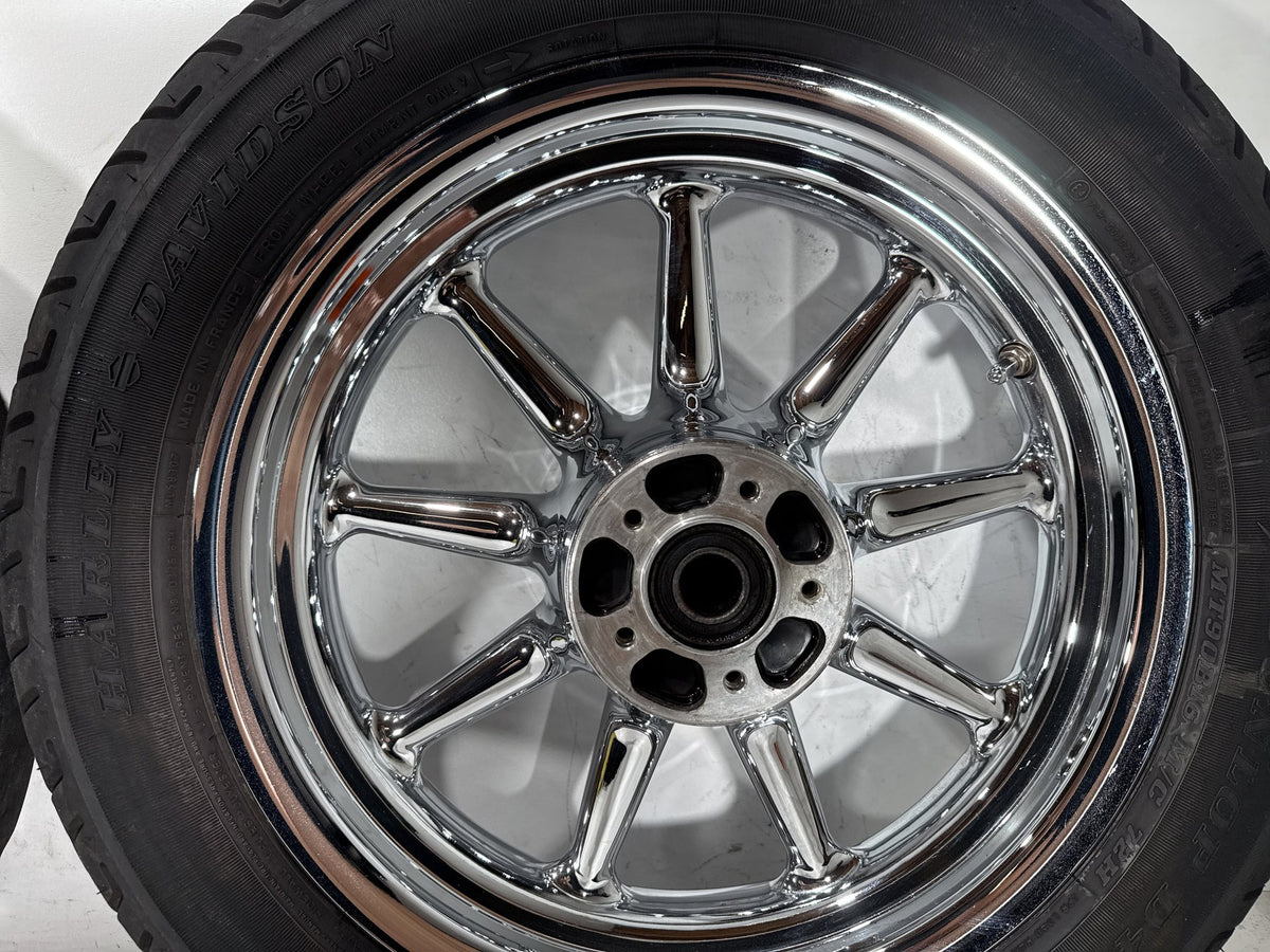 2007 Harley Electra Glide Touring CVO OEM Front & Rear Wheel Rim Tire 16" CHROME