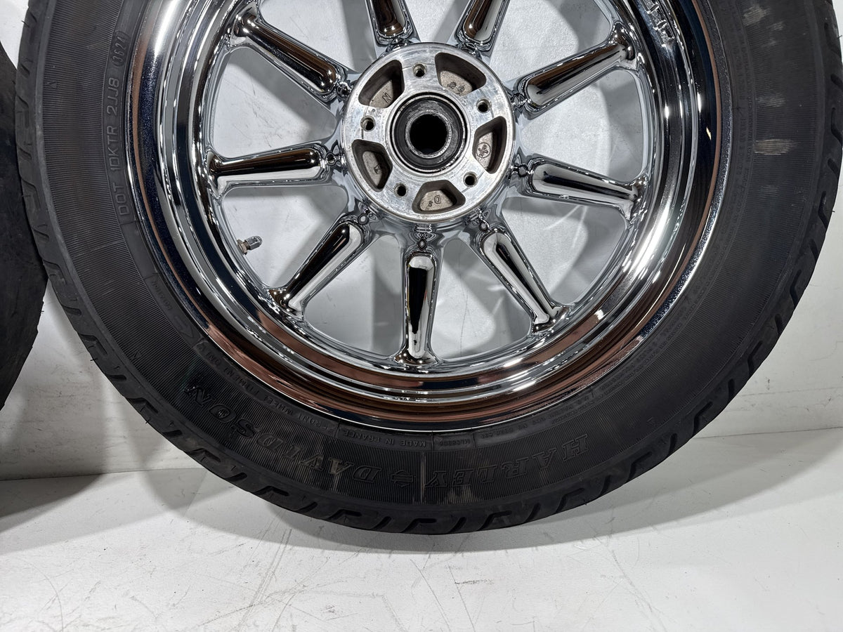 2007 Harley Electra Glide Touring CVO OEM Front & Rear Wheel Rim Tire 16" CHROME