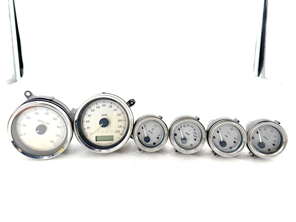 11 Harley Street Glide Air Oil Volt Fuel Tacho Speedo Gauges Silver Face 61K