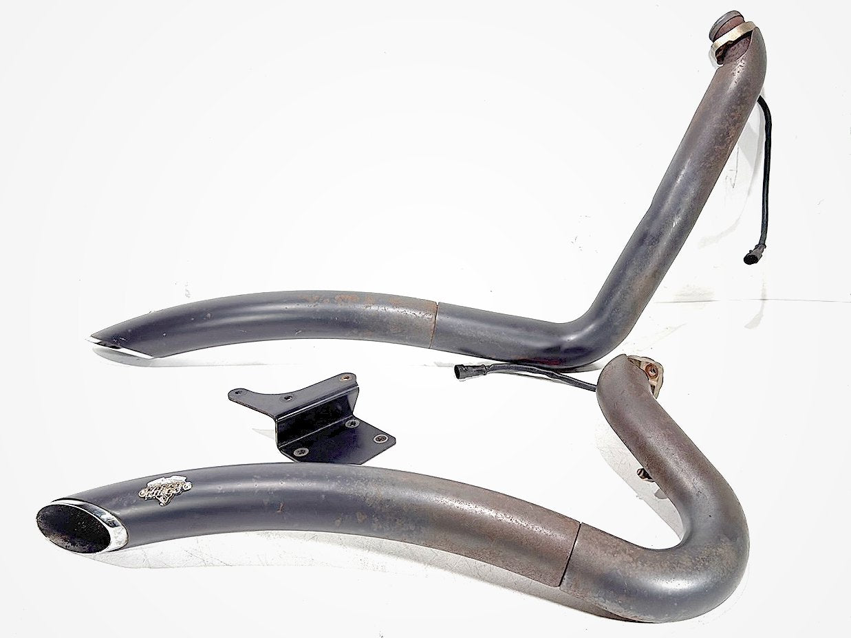 2008 Harley Dyna Fat Bob FXDF Exhaust Header Pipes Vance & Hines w/ Bracket