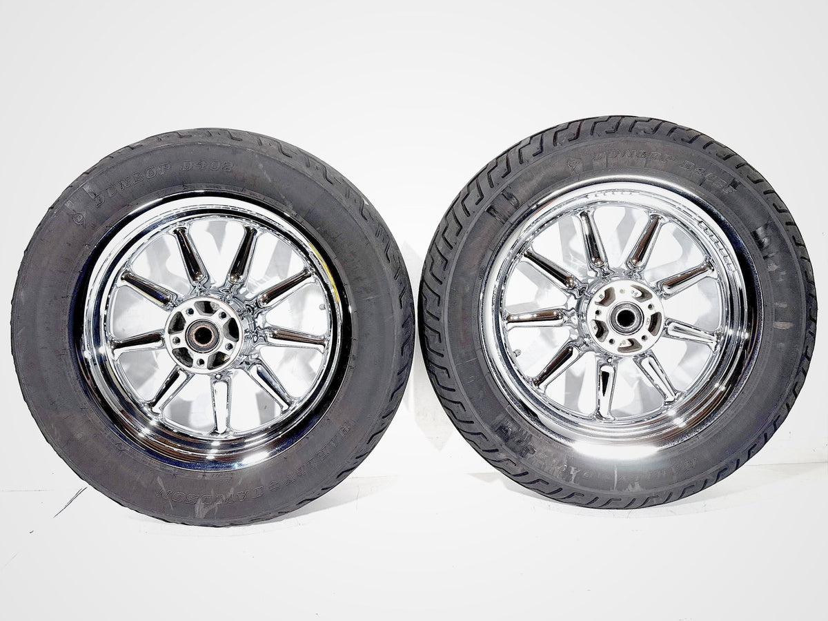 2007 Harley Electra Glide Touring CVO OEM Front & Rear Wheel Rim Tire 16" CHROME