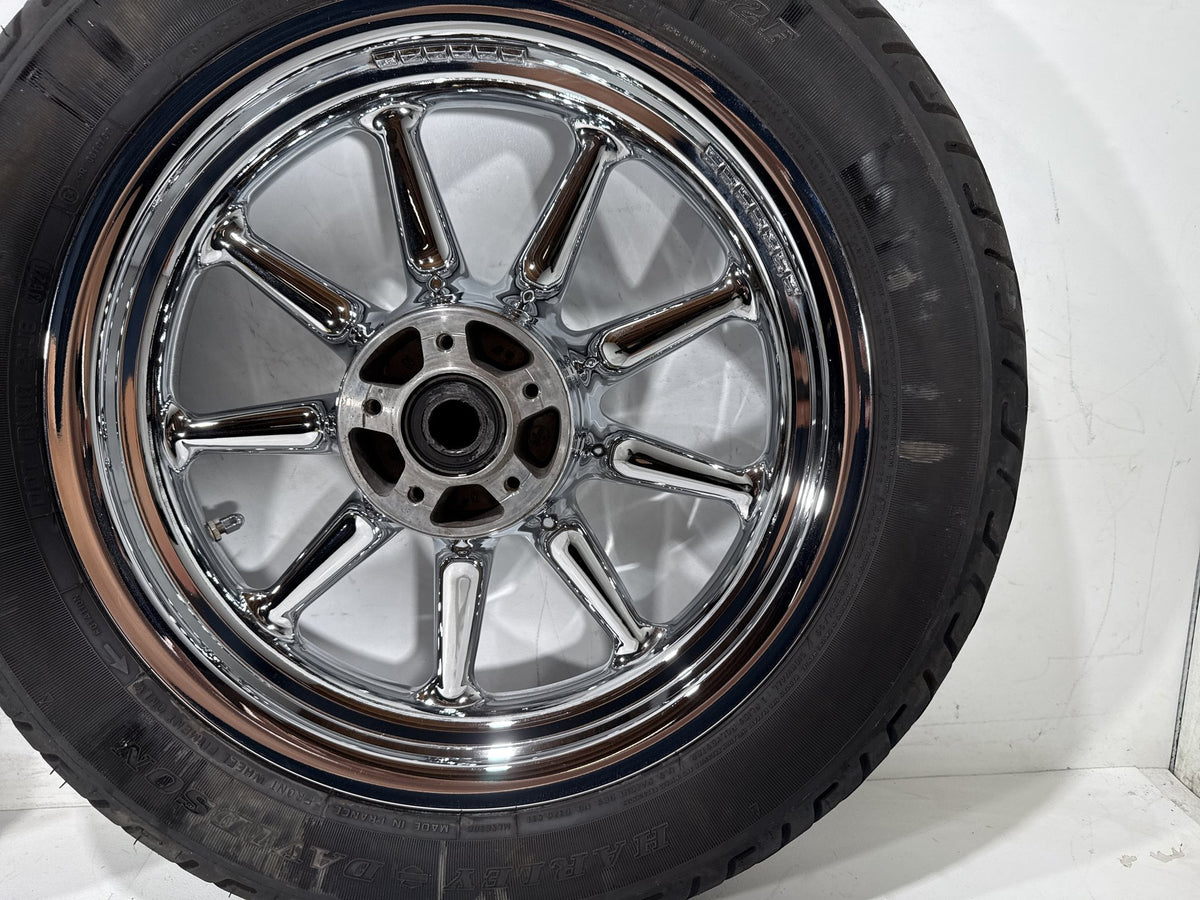 2007 Harley Electra Glide Touring CVO OEM Front & Rear Wheel Rim Tire 16" CHROME
